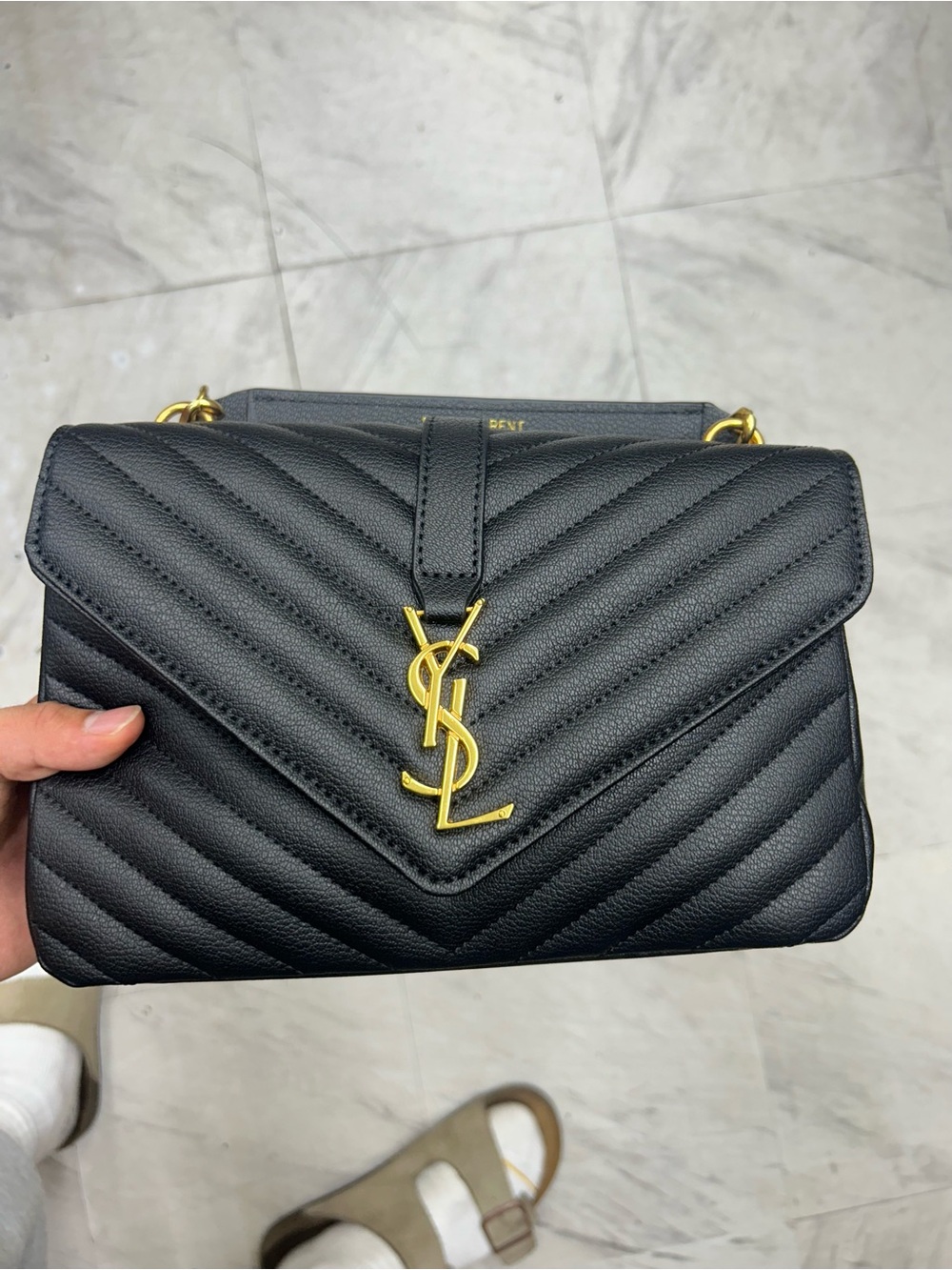 Saint Laurent Black Quilted Leather Envelope Shoulder Bag with Gold YSL Hardware